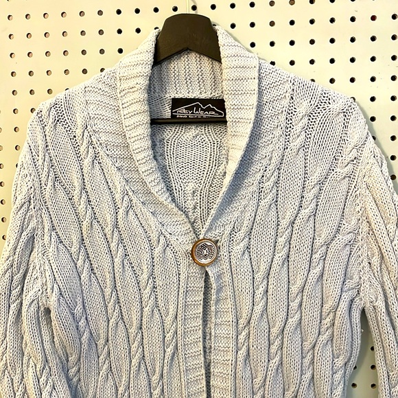 Rey Wear Hand Knit in Bolivia Women’s Cotton Cardigan One Button Front Size L - Picture 2 of 11